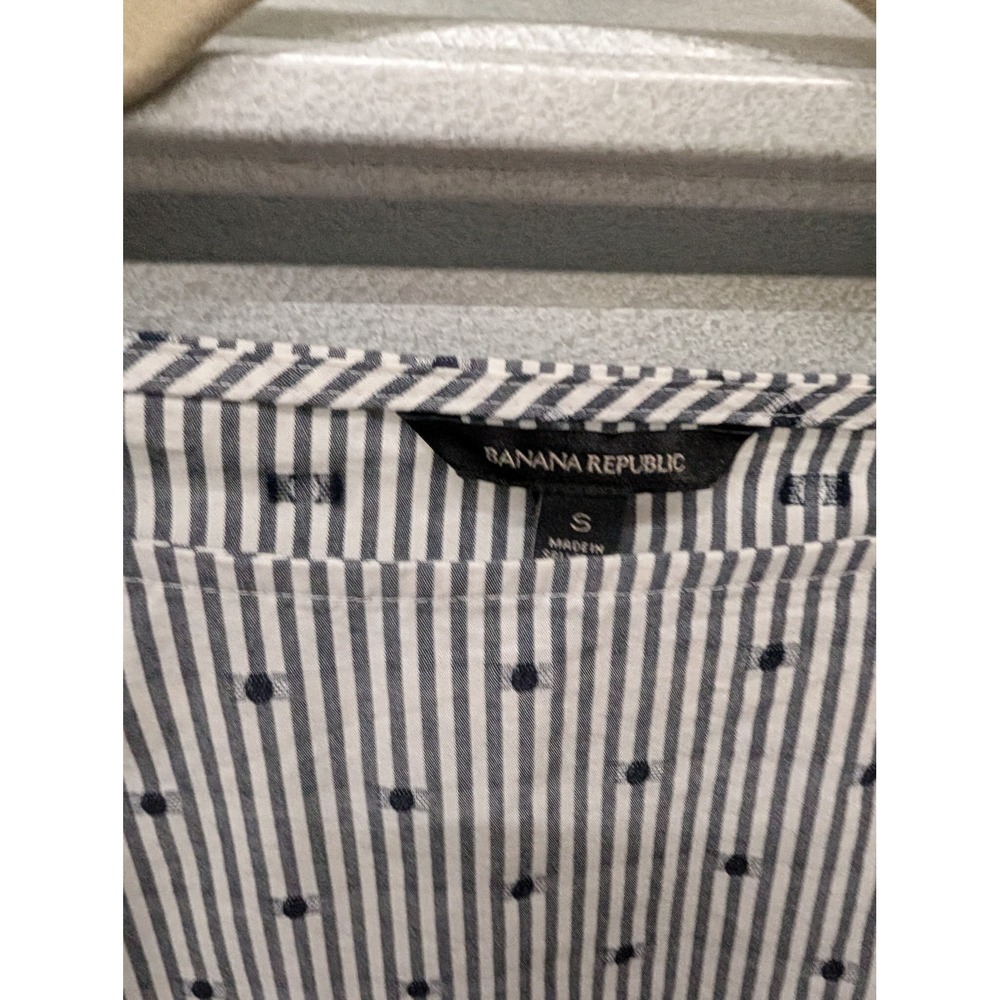 Banana Republic Striped Polka Dot Bell Sleeve Blouse Boat Neck Blue White- Small - Picture 4 of 7